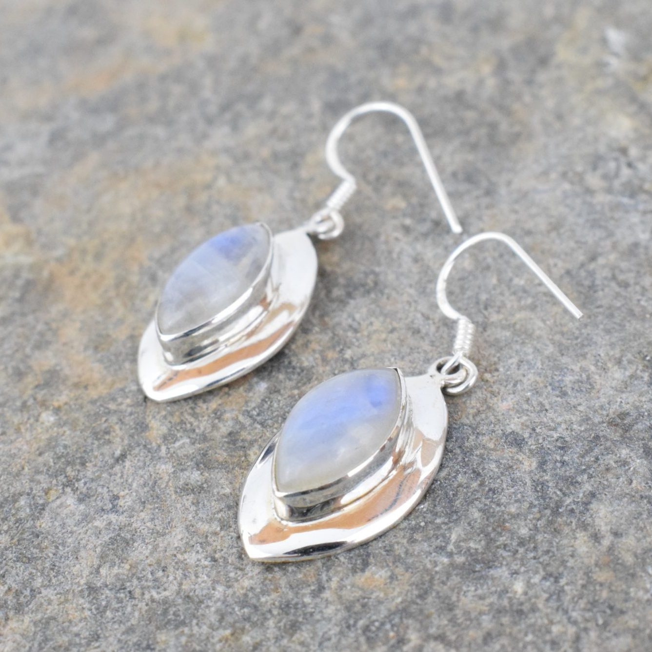 Boucles d'oreilles Pierre de Lune marquise